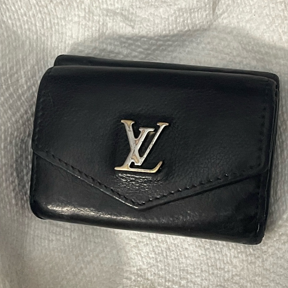 Louis Vuitton Black Wallet with Gold Logo